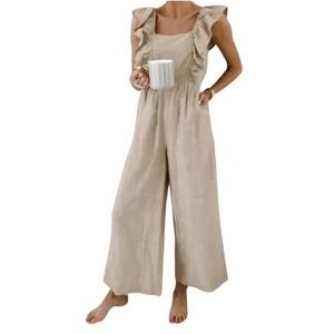 Madewell Jumpsuit Linen Blend Ruffle Open Tie Back Natural Beige Neutral Size 10
